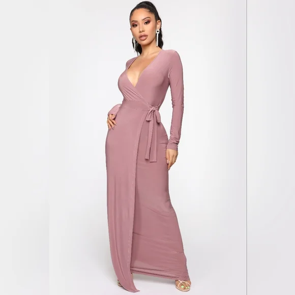 fashion nova pink wrap dress Fashion Nova Purple Long Sleeve Women's Mini Dress With Belt Sz S